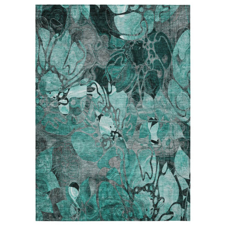 Machine Washable Indoor/Outdoor Chantille ACN558 Teal 8' x 10' Rug