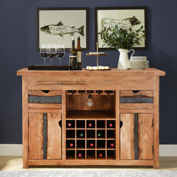 Modern Pioneer Acacia Wood 60&rdquo; Wine Bar Entertainment Cabinet - Wine And Bar Cabinets