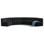 Meridian Furniture - Arc Velvet Upholstered 7-Pc. U-Shaped Modular Sectional, Black - Give your living room or den the perfect blend of style and versatility with this Arc velvet fabric curved modular Sectional. Part of the Arc modular furniture collection, this Sectional comes upholstered in rich black velvet fabric and features deep channel tufting that adds a touch of luxury while enhancing comfort and support. A seamless combination of form and function, this chair can be used with other Arc pieces to create a myriad of configurations in your well-curated room.