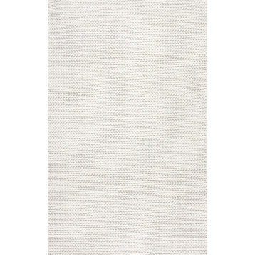 nuLOOM Braided Wool Hand Woven Chunky Cable Rug, Off White, 4'x6'