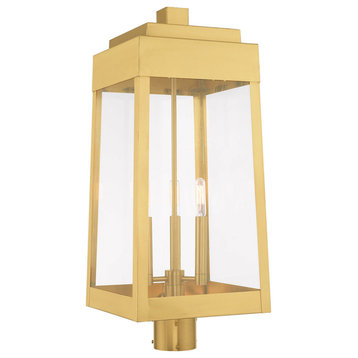 LIVEX LIGHTING 20859-12 3 Light Satin Brass Outdoor Post Top Lantern