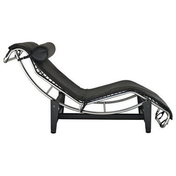 Cameron Leather Chaise Lounge, Black
