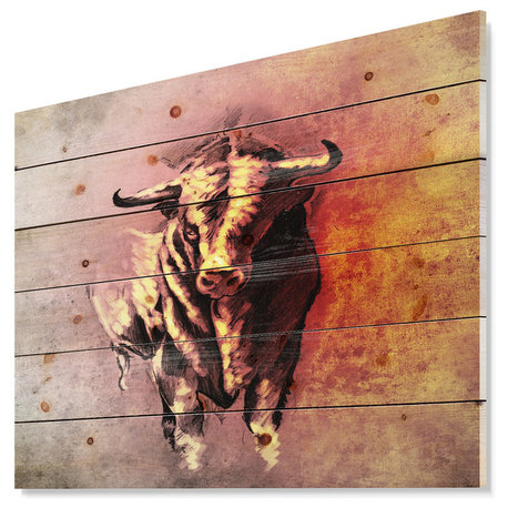 Designart Spanish Bull Tattoo Sketch Abstract Wood Wall Art 46x36