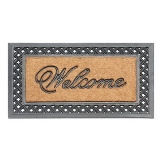 A1 Home Collections A1hc Markham Picture Frame Black/Beige 30 in. x 60 in. Coir and Rubber Flocked Large Outdoor Monogrammed G Door Mat