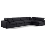 Meridian Furniture - Comfy Upholstered L-Shaped Modular Sectional, Black, 5-Piece: 3 Armless Chair, 2 Corner Chair, Linen Textured Fabric - Give your space a whole new look with this black Comfy linen textured fabric sectional. This handsome sectional fits nicely with other items in the Comfy collection and is a versatile seating option designed for adaptability, comfort and style. Wrapped in rich black durable linen textured fabric upholstery, this sectional offers a plush embrace of overstuffed down feather cushions, carefully crafted to deliver the highest level of comfort. The perfect seat for creating an oasis for relaxation, this sectional has thick foam surrounding its frame for added support and coziness.