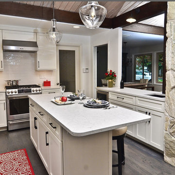 Transitional kitchen blends with mid century architectural features