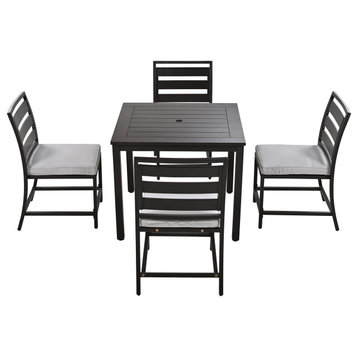 5-Piece Outdoor Steel Patio Dining Set with table and four chairs, Dark Brown