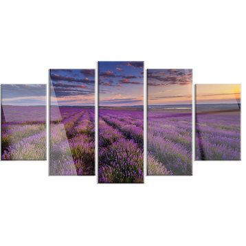 "Dark Lavender Field With Cloudy Sky" Metal Art, 5-Panel Diamond, 60"x32"