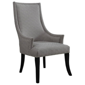 Elegant Accent Chair, Patterned Fabric Seat With Sloped Arms and Nailhead, Gray
