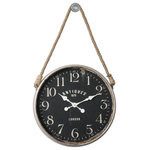 Uttermost - Uttermost Bartram Wall Clock - Antiqued, Aged Ivory Finish With Rust Undertones And Distressed, Matte Black Clock Face. Rope Accent Allows The Wall Clock To Hang From The Decorative Hook That Is Included Or May Be Hung Without The Rope. Quartz Movement Ensures Accurate Timekeeping. Requires One "AA" Battery.