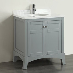 Transitional 30 inch White Bathroom Vanity White Marble Carrera Top - Bathroom Vanities And Sink Consoles