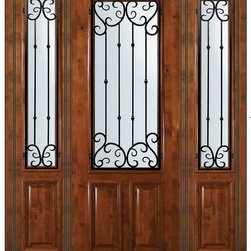 Pre-hung Sidelites Door 96 Wood Alder Valencia 2/3 Lite Wrought Iron - Front Doors