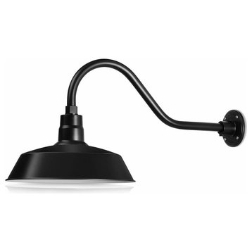 14in. Barn Light Fixture With Gooseneck Arm, Satin Black, 22" Long Gooseneck Arm