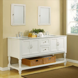 70" Vintage Pearl White Double Sink Vanity Set - Bathroom Vanities And Sink Consoles
