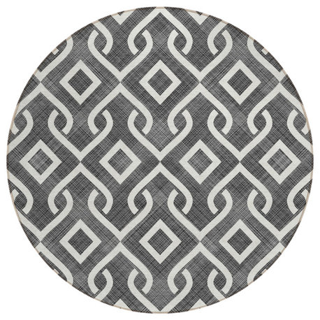 Machine Washable Indoor/Outdoor Chantille ACN621 Black 8' x 8' Round Rug