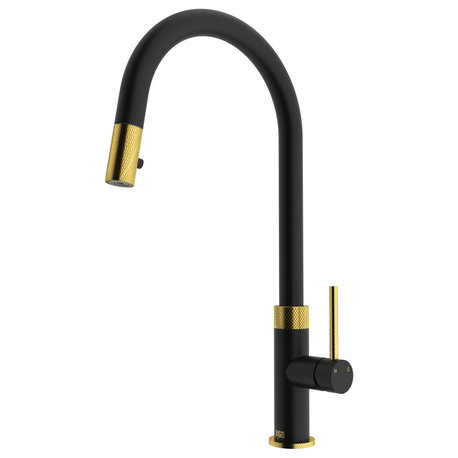 VIGO Bristol 19" H Single Handle Pull-Down Sprayer Kitchen Faucet, Matte Brushed Gold/Matte Black, Without Extras