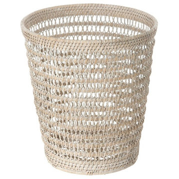 La Jolla Rattan Mesh Round Waste Basket, White-Wash