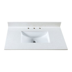 37" White Quartz Countertop with 8" Widespread Faucet Holes - Bathroom Sinks