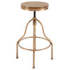 Industrial Iron and Fir Wood Adjustable Bar Stool