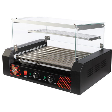 Hot Dog Roller Stainless-Steel 9-Roller Grill Machine with Bun Warmer and Cover