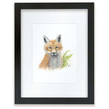 "Woodland Littles 2" Fox Individual Framed Print, With Mat, Black, 18"x24"