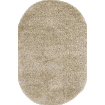 Taylor Collection Plush Beige Shag Area Rug, 3'11"x5'11"