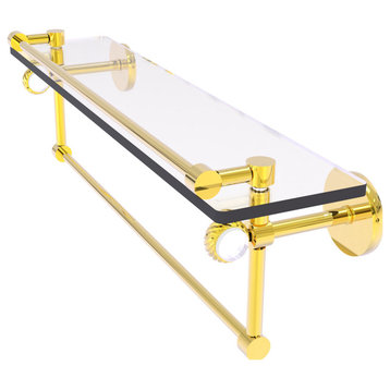 Clearview 22" Glass Gallery Twist Accent Shelf and Towel Bar, Polished Brass