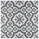 Merola Tile - Berkeley Essence Grey Porcelain Floor and Wall Tile - Capturing the artisanal look of cement tile, our Berkeley Essence Grey Porcelain Floor and Wall Tile offers an encaustic, old-world design that can blend into any décor. With a recognizable European-inspired design, the simplistic arcs frame the snowflake inspired patterns that create continuity throughout the installation. Set on a snow white base glaze, the light and dark grey design offers the ability to be used in modern and rustic settings. Save time and labor spent arranging smaller square tiles and instead install these durable porcelain slabs, which have four squares with scored grout lines. The scored grout lines can be grouted with the color of your choice to further customize your installation. Its impervious and frost resistant features make this tile an ideal choice for both indoor and outdoor commercial and residential installations including, kitchens, bathrooms, entryways and patios. Tile is the better choice for your space. This tile is made from natural ingredients, making it a healthy choice as it is free from allergens, VOCs, formaldehyde and PVC.