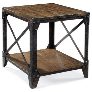 Beaumont Lane Square Industrial Wood End Table in Distressed Pine