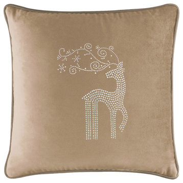 Sparkles Home Rhinestone Reindeer Pillow, Champagne Velvet, 20x20
