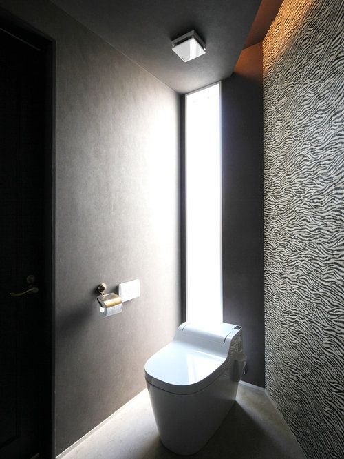 トイレ・洗面所のおしゃれなインテリア・リフォーム実例画像 (黒い壁) Houzz (ハウズ)