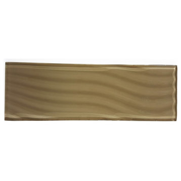 Pacific 4 in x 12 in Textured Glass Subway Tile in Sepia