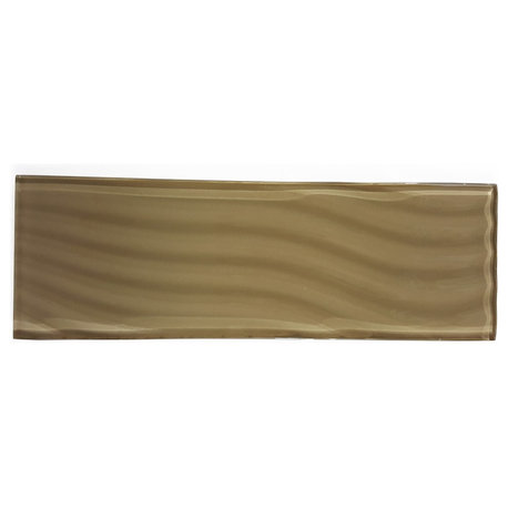 Pacific 4 in x 12 in Textured Glass Subway Tile in Sepia