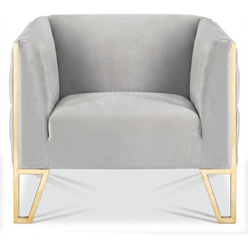 Kara Tufted Accent Chair, Polished Gold Steel