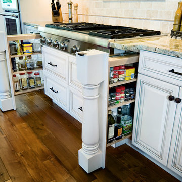 Turned leg hides vertical spice rack