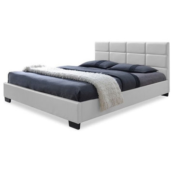 Bowery Hill Modern Faux Leather Upholstered Queen Platform Bed in White