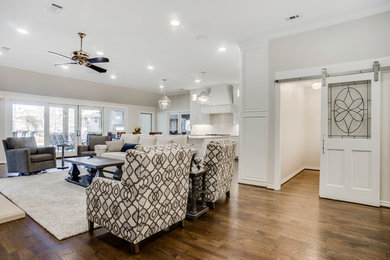 Example of a transitional family room design in Dallas