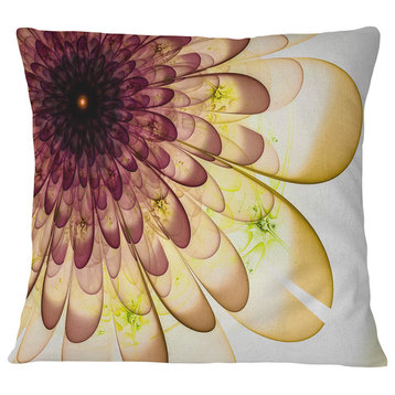 Brown Yellow Typical Flower Fractal Floral Throw Pillow, 18"x18"