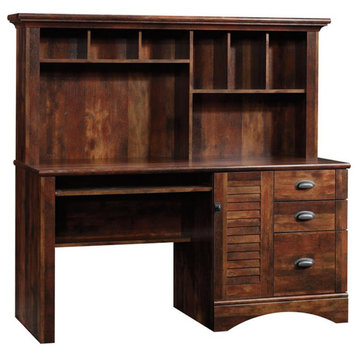 Pemberly Row Engineered Wood Computer Desk with Hutch in Curado Cherry