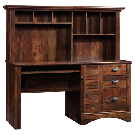 Pemberly Row Engineered Wood Computer Desk with Hutch in Curado Cherry