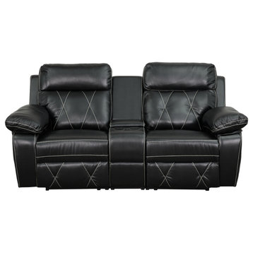 2-Seat Reclining Leather Seating With Cup Holders, Black/Straight Cup Ho