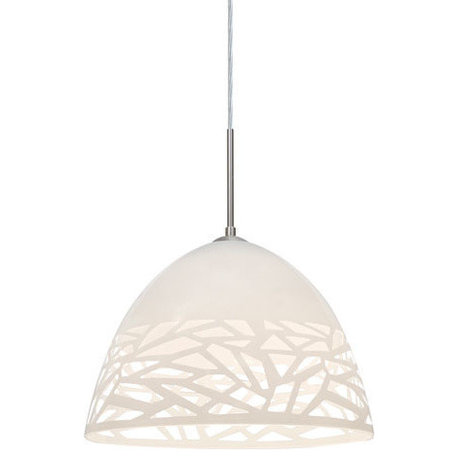 Kiev 1-Light Pendant Lighting, Satin Nickel, White Glass, LED