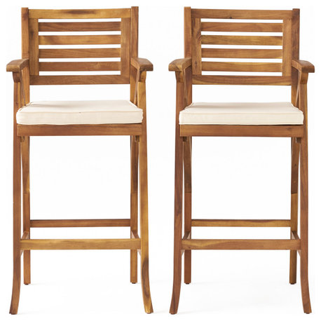 GDF Studio Anguilla Teak Finish Acacia Wood Outdoor Barstools, Set of 2