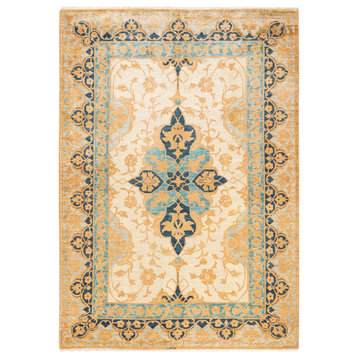 Eclectic, One-of-a-Kind Hand-Knotted Area Rug, Yellow, 6'3"x8'10"