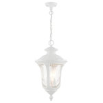 Livex Lighting - Textured White Traditional, Victorian, Sculptural, Outdoor Pendant Lantern - From the Oxford outdoor lantern collection, this traditional cast aluminum three-light large pendant lantern design will add curb appeal to any home. It features handsome, antique styling and decorative elements. Clear water glass casts an appealing light and lends to its vintage charm. The canopy, chain and ornamental details are all in a textured white finish. With superb craftsmanship and affordable price, this fixture is sure to tastefully indulge your senses.