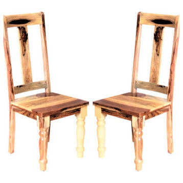 Dual Tone Farmhouse Rustic Turned Legs Dining Chairs Set of 2