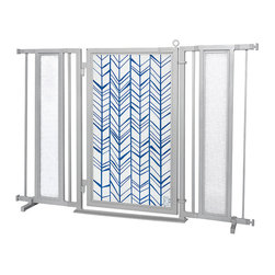 Fusion Gates - Fusion Gate with Chevron Trail in Blue Design, Satin Nickel, 52"-60" - Dog Gates