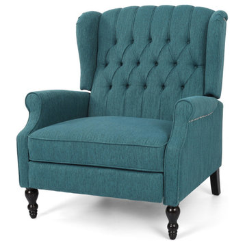 Salome Oversized Tufted Fabric Push Back Recliner, Teal/Dark Brown