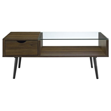 Wood and Glass Coffee Table in Dark Walnut