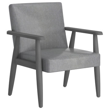 Mid-Century Modern Faux Leather Accent Chair, Gray